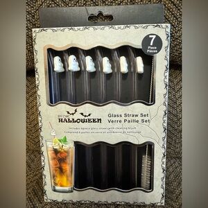 NWT Halloween Cute 6 Piece Glass Straw Ghost Set with Cleaning Brush Spooky Fall